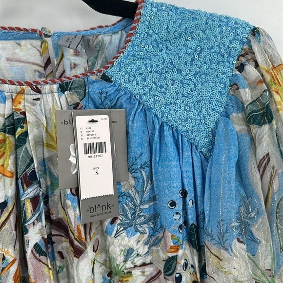 Anthropologie Bl-nk Sequin-Embellished Blouse Blue Small Small NWT - Picture 7 of 10